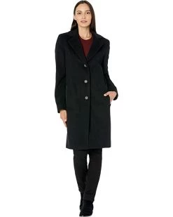 DKNY Faux-Leather Trim Walker Coat | Coats & Outerwear