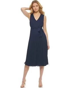 DKNY Sleeveless V-Neck Pleated Midi Dress | Dresses