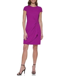 DKNY Short Sleeve D-Ring Overlay Dress | Dresses