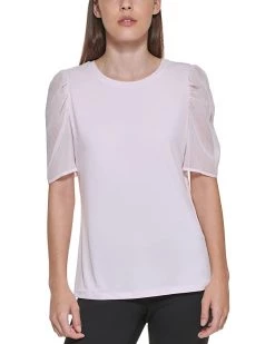 DKNY Mixed Media Puff Short Sleeve Top | Shirts & Tops