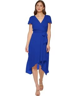 DKNY Short Sleeve V-Neck Asymmetrical Dress | Dresses