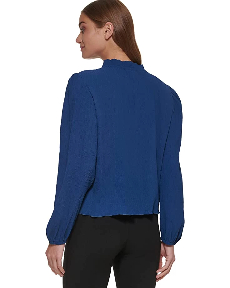 DKNY Long Sleeve Pleated Top with Neck Tie | Shirts & Tops 5 DKNY Long Sleeve Pleated Top with Neck Tie | Shirts & Tops - Image 3