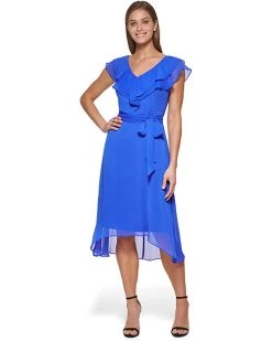 DKNY Midi with Double Ruffle Dress | Dresses