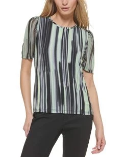 DKNY Printed Mixed Media Top | Shirts & Tops