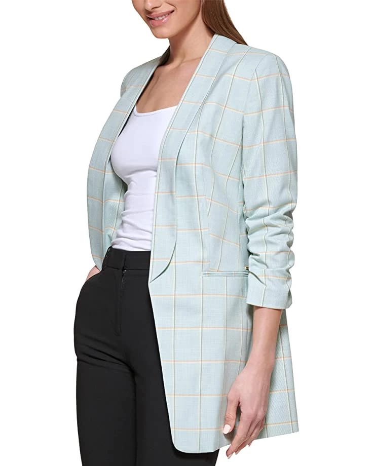 DKNY Open Front Plaid Ruched Sleeve Jacket | Coats & Outerwear 3 DKNY Open Front Plaid Ruched Sleeve Jacket | Coats & Outerwear