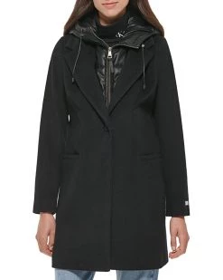 DKNY Wool Coat with PU Bib | Coats & Outerwear