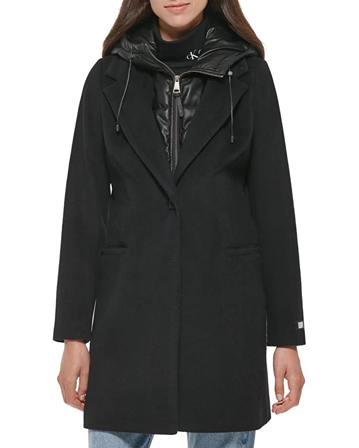 DKNY Wool Coat with PU Bib | Coats & Outerwear 3 DKNY Wool Coat with PU Bib | Coats & Outerwear