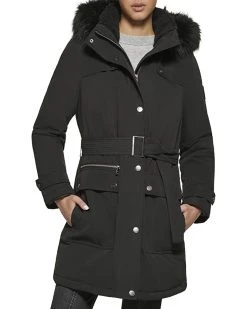 DKNY Faux Fur Hood Belted Anorak | Coats & Outerwear