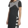 DKNY Short Sleeve Solid and Stripe Dress | Dresses