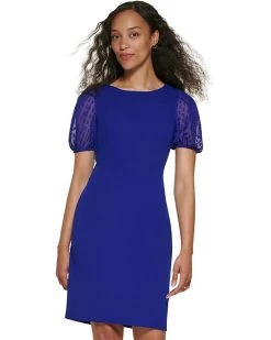 DKNY Short Sleeve Mix Media Sheath Dress | Dresses