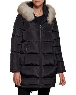 DKNY Faux Fur Hood Midi Puffer | Coats & Outerwear