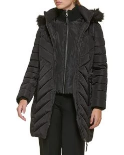 DKNY Faux Fur Trim Hooded Puffer | Coats & Outerwear