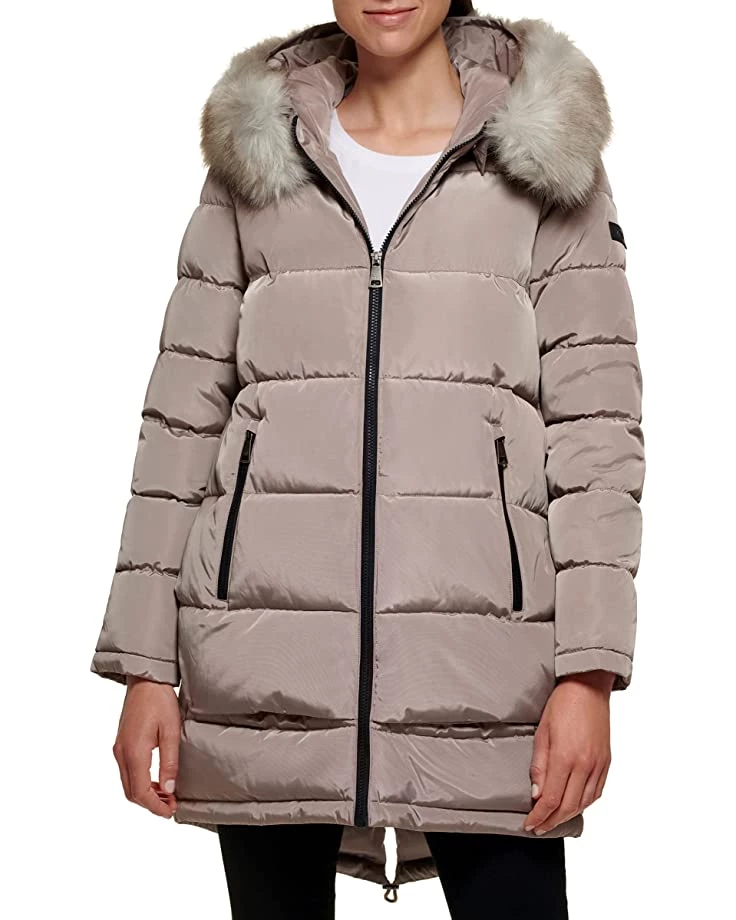 DKNY Faux Fur Hood Midi Puffer | Coats & Outerwear 7 DKNY Faux Fur Hood Midi Puffer | Coats & Outerwear - Image 5