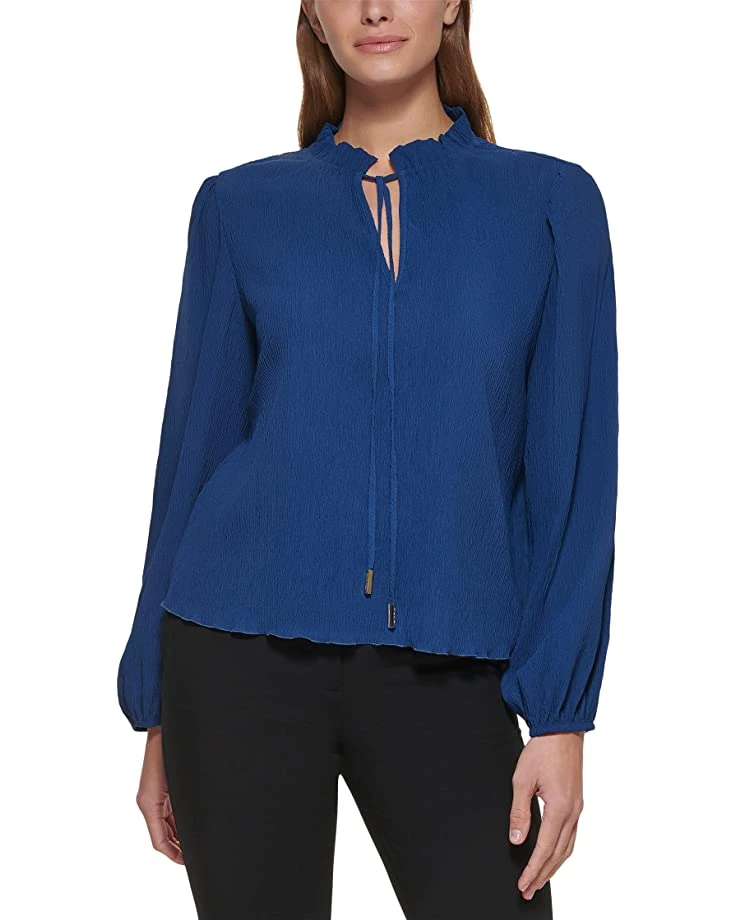 DKNY Long Sleeve Pleated Top with Neck Tie | Shirts & Tops 3 DKNY Long Sleeve Pleated Top with Neck Tie | Shirts & Tops