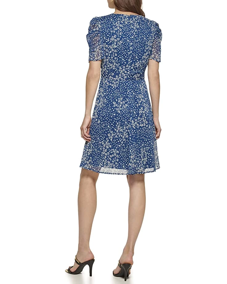 DKNY Puff Sleeve Printed V-Neck Dress | Dresses 4 DKNY Puff Sleeve Printed V-Neck Dress | Dresses - Image 2