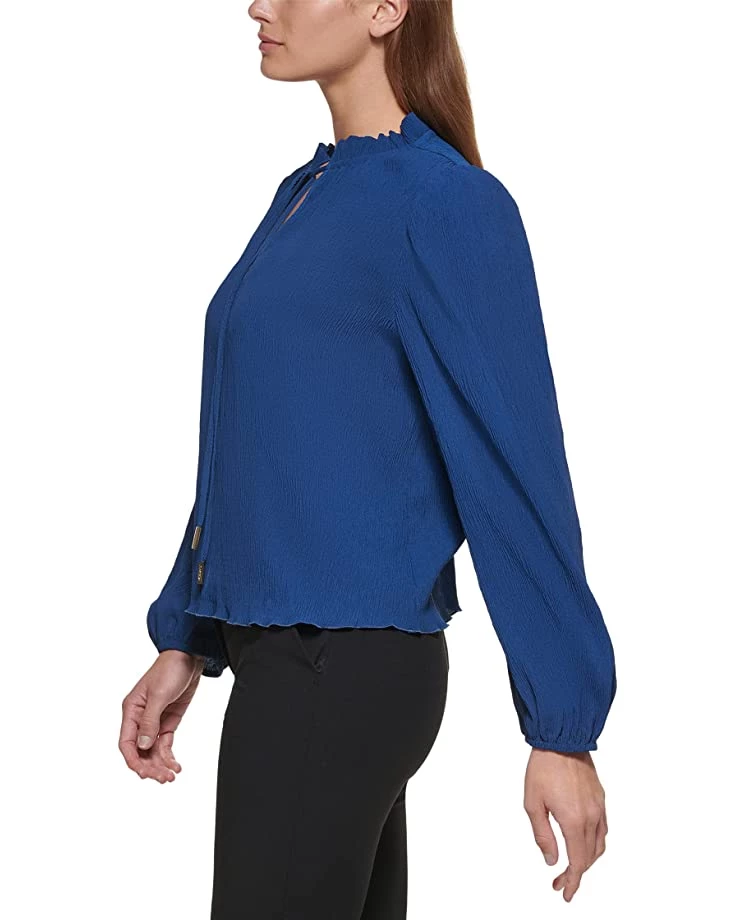 DKNY Long Sleeve Pleated Top with Neck Tie | Shirts & Tops 4 DKNY Long Sleeve Pleated Top with Neck Tie | Shirts & Tops - Image 2