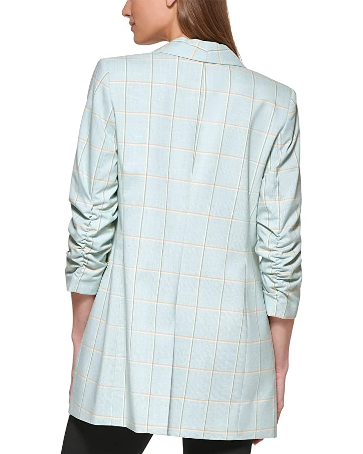 DKNY Open Front Plaid Ruched Sleeve Jacket | Coats & Outerwear 4 DKNY Open Front Plaid Ruched Sleeve Jacket | Coats & Outerwear - Image 2