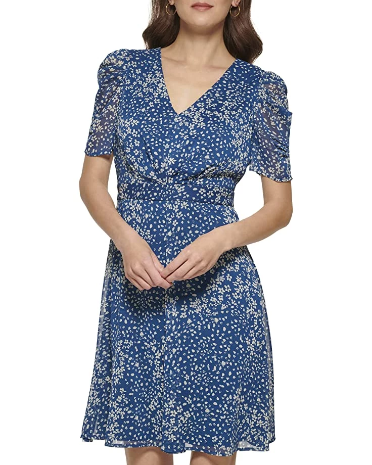 DKNY Puff Sleeve Printed V-Neck Dress | Dresses 3 DKNY Puff Sleeve Printed V-Neck Dress | Dresses